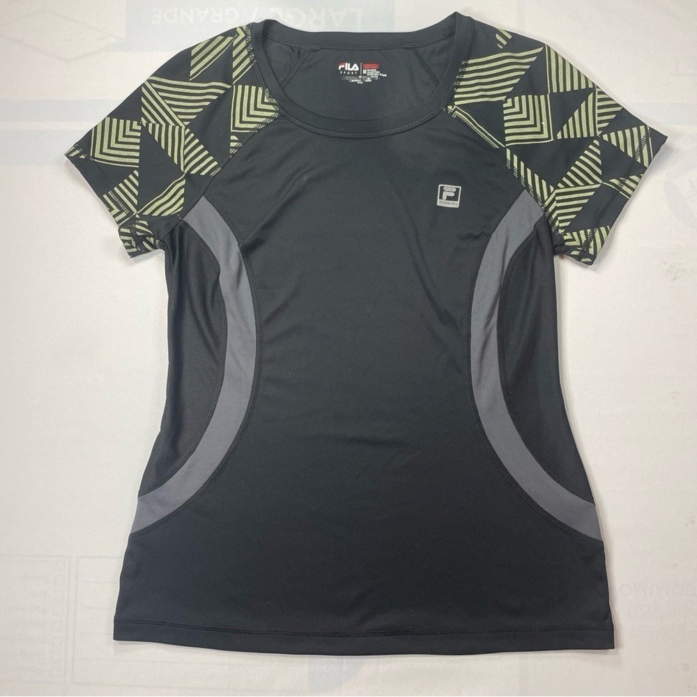 Fila‎ Sport Running Performance Black Athletic T Shirt Women's Size M Geo Print